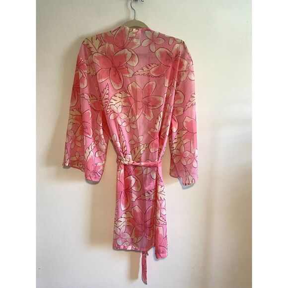 Kulani Kinis Pink Floral Tropical Print Robe/Cover-up/Kimono Size S/M - Picture 3 of 4